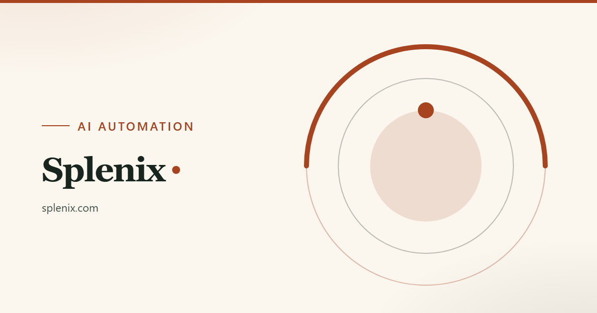 Graphic cover in the Splenix colours, labelled AI automation, with concentric terracotta circles
